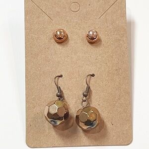 Set Of Rose Gold Studs & Vintage Dangle Earrings